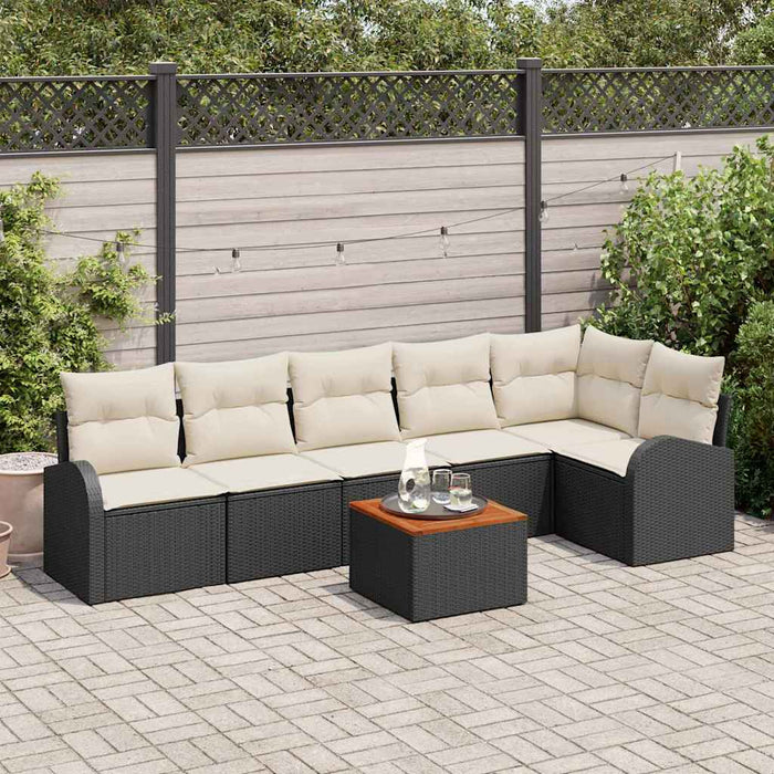 Set canapea de grădină 7 piese cu perne Black Poly Rattan Acacia - WALTI WALTI