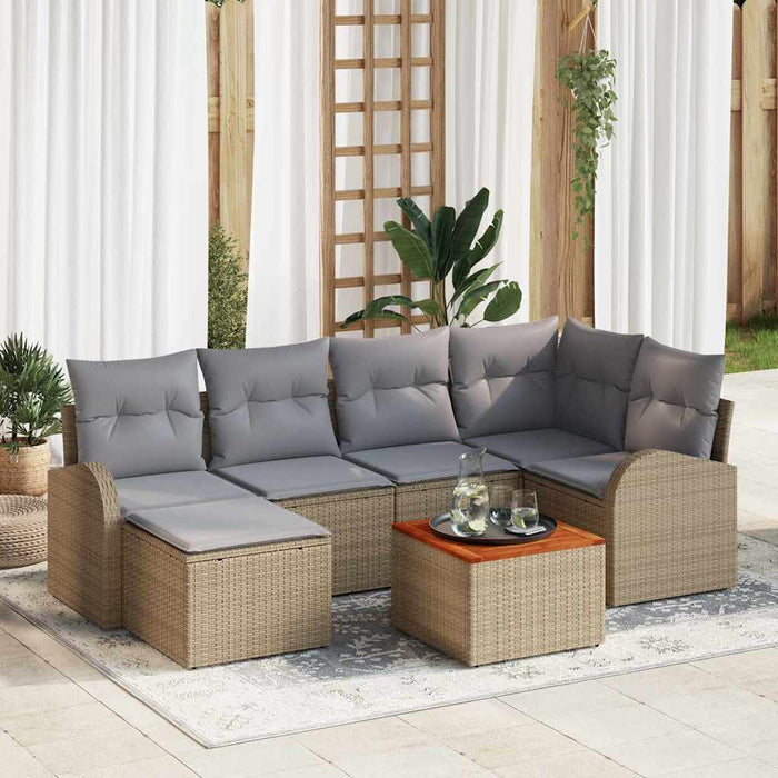 Set de 7 Piese de Sofa de Grădină cu Perne Bej din Rattan Poli Acacia - WALTI WALTI