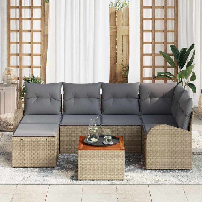 Set de 7 Piese de Sofa de Grădină cu Perne Bej din Rattan Poli Acacia - WALTI WALTI
