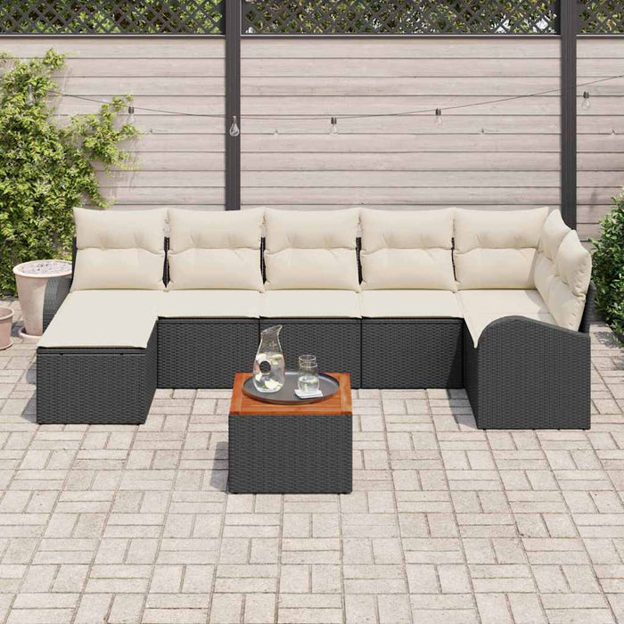 Set de 8 piese de sofa pentru grădină cu perne Negru Ratan poli Acacia - WALTI WALTI