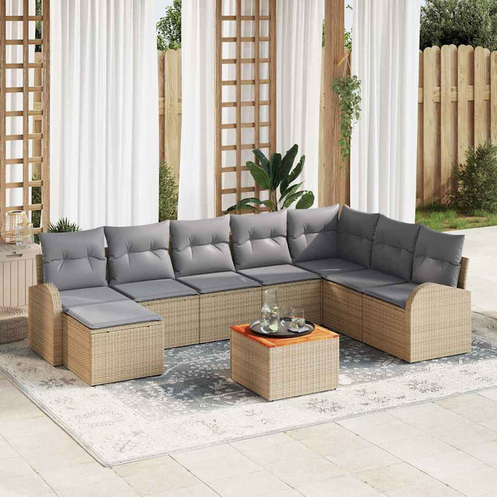 Set de grădină , 9 piese, cu perne, Bej, din rattan poliuretanic, Acacia - WALTI WALTI