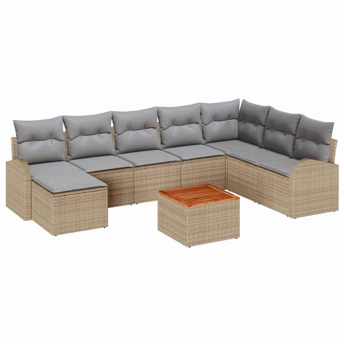 Set de grădină , 9 piese, cu perne, Bej, din rattan poliuretanic, Acacia - WALTI WALTI