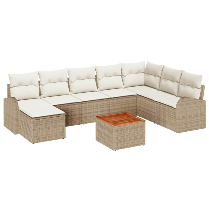 Set de canapele pentru grădină , 9 piese, cu perne, bej, rattan sintetic, lemn de acacia - WALTI WALTI