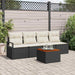 Set de canapea de grădină cu 5 piese și perne, din rattan poly negru și acacia - WALTI WALTI