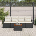 Set de canapea de grădină cu 5 piese și perne, din rattan poly negru și acacia - WALTI WALTI