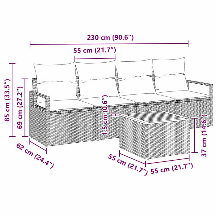 Set de canapele pentru grădină cu pernă 5 pcs Bej poliratan - WALTI WALTI