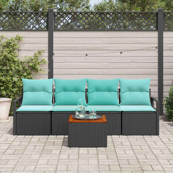Set de canapele pentru grădină cu pernă 5 pcs Negru poliratan - WALTI WALTI