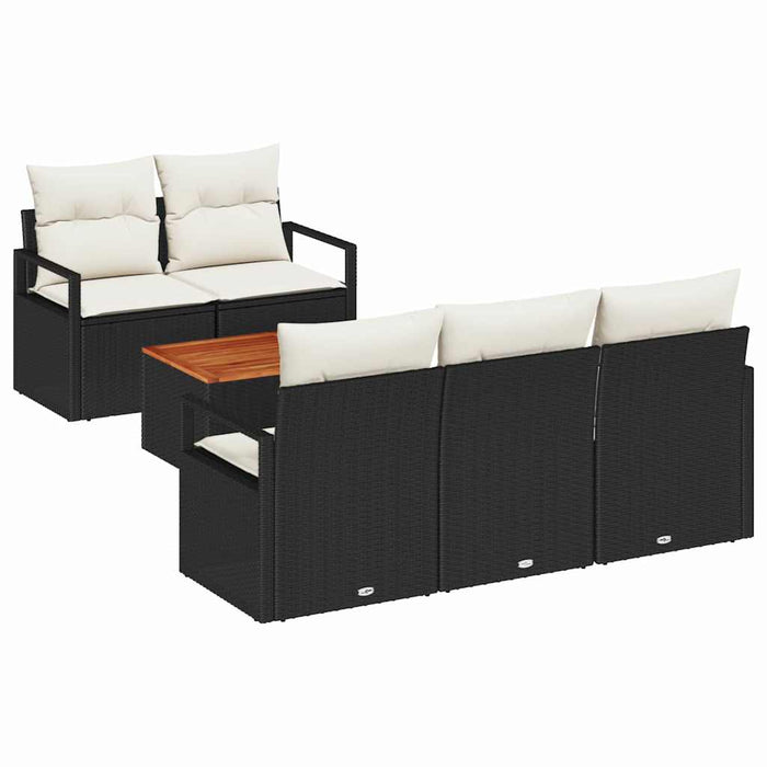Set de canapea de grădină cu 6 piese, cu perne, negru, din rattan polițat și acacia. - WALTI WALTI