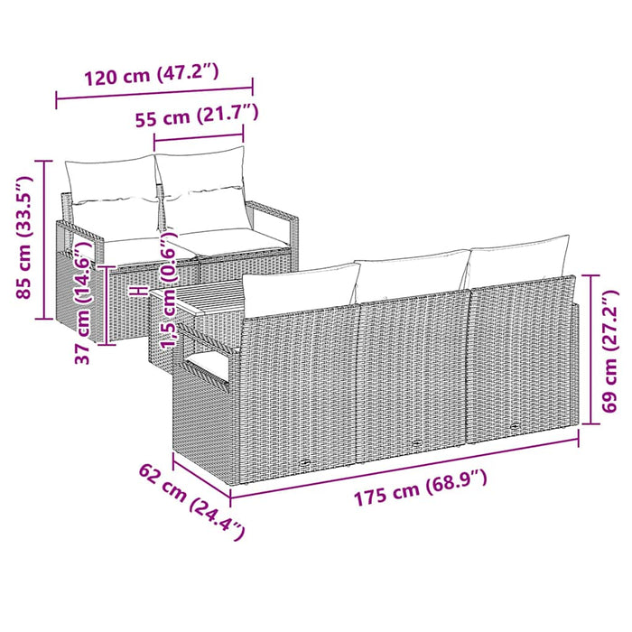 Set de canapele de grădină din 6 piese cu perne, rattan poly negru. - WALTI WALTI