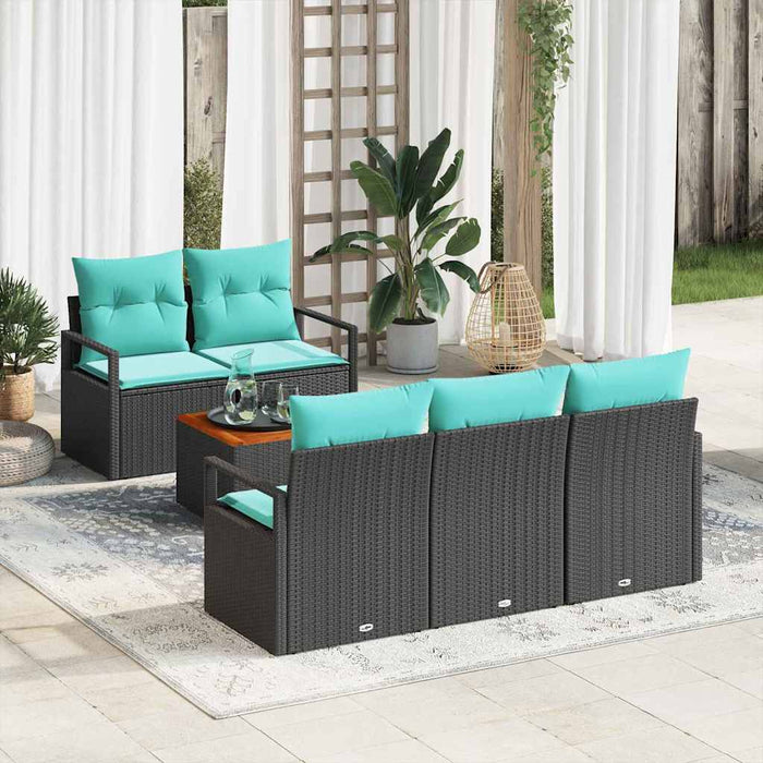 Set de canapele pentru grădină cu pernă 6 pcs Negru poliratan - WALTI WALTI