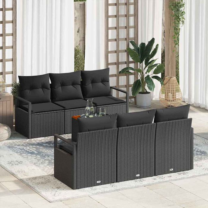 Set de canapele de grădină cu 7 piese și perne din rattan negru și acacia - WALTI WALTI