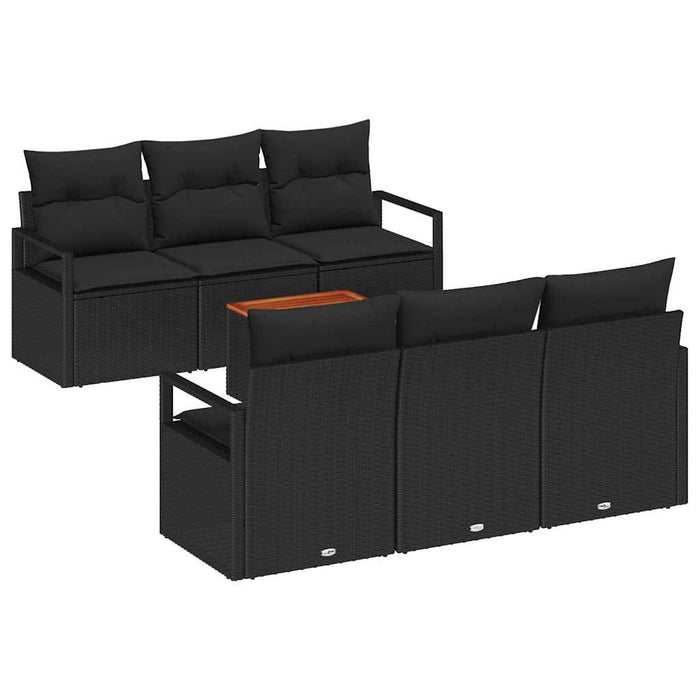 Set de canapele de grădină cu 7 piese și perne din rattan negru și acacia - WALTI WALTI