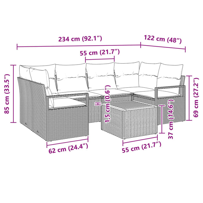 Set de canapele pentru grădină cu pernă 7 pcs Negru poliratan - WALTI WALTI