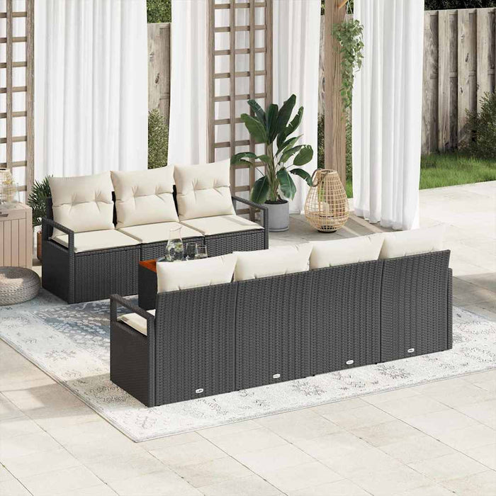 Set de canapea de grădină de 8 piese cu perne, negru, din rattan artificial și acacia - WALTI WALTI