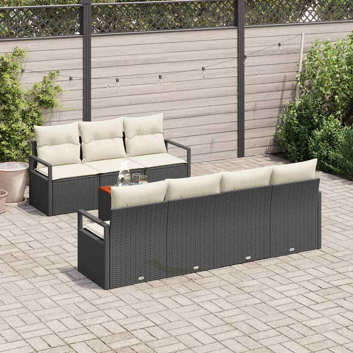 Set de canapea de grădină de 8 piese cu perne, negru, din rattan artificial și acacia - WALTI WALTI