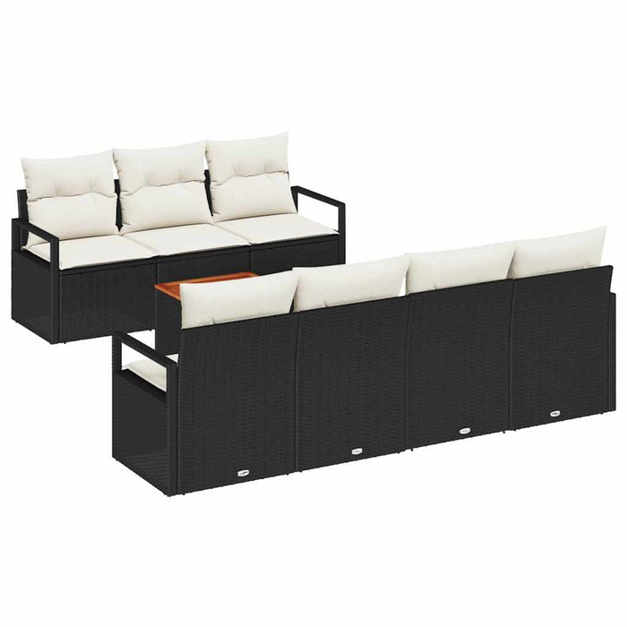Set de canapea de grădină de 8 piese cu perne, negru, din rattan artificial și acacia - WALTI WALTI