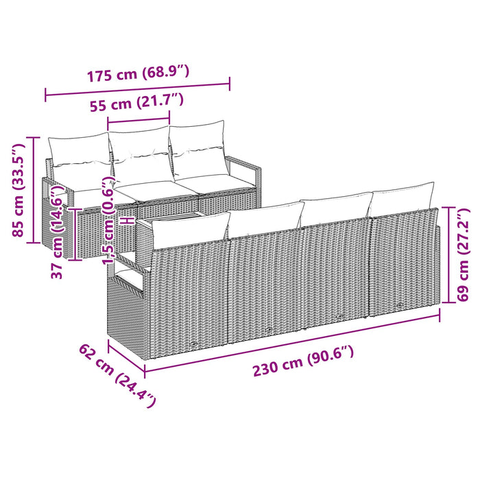 Set de canapele pentru grădină cu pernă 8 pcs Gri poliratan - WALTI WALTI