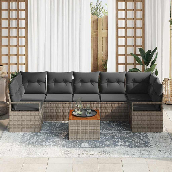 Set de mobilier de grădină cu 8 piese, gri, din rattan poly și acacia, cu perne - WALTI WALTI