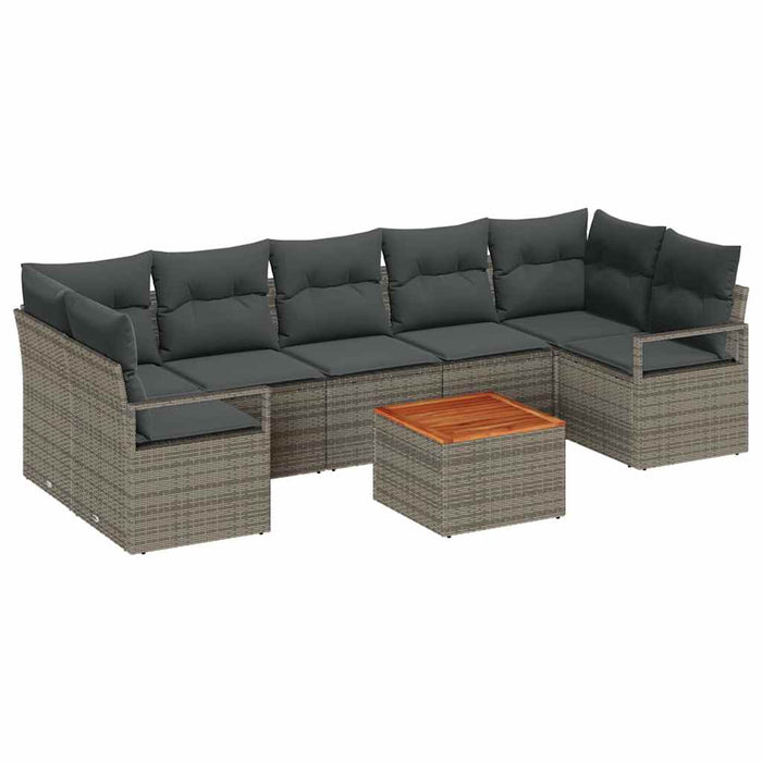 Set de mobilier de grădină cu 8 piese, gri, din rattan poly și acacia, cu perne - WALTI WALTI