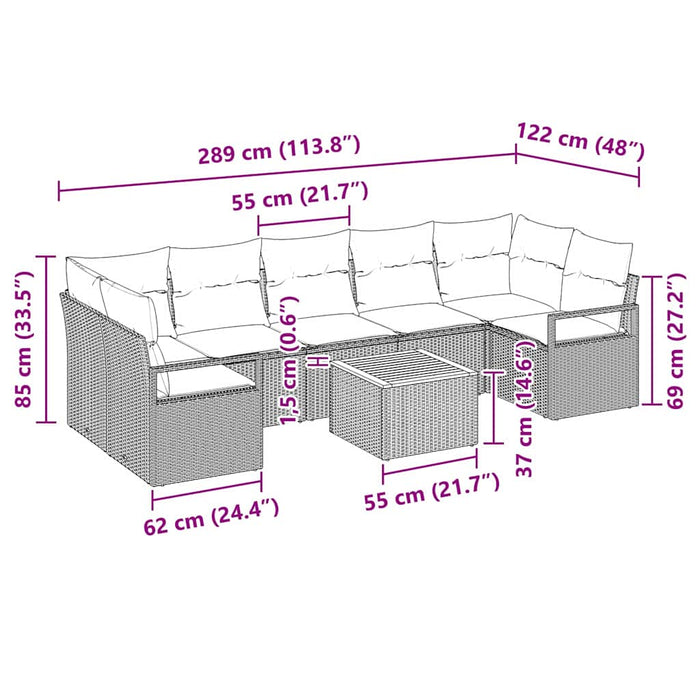 Set de canapea de grădină 8 piese cu perne, negru, din rattan poliesteric și acacia - WALTI WALTI