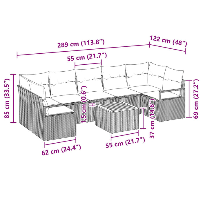 Set de canapele pentru grădină cu pernă 8 pcs Gri poliratan - WALTI WALTI