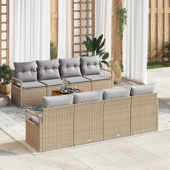 Set de canapea pentru grădină, 9 piese, cu perne, bej, rattan sintetic, acacia - WALTI WALTI