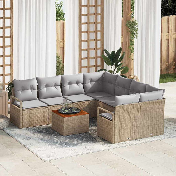 Set de canapele pentru grădină cu pernă 9 pcs Bej Rattan poli - WALTI WALTI