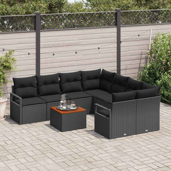 Set de canapea de grădină , 9 piese, cu perne, din ratan negru și acacia - WALTI WALTI
