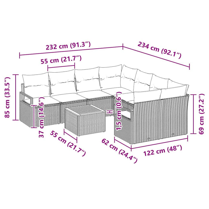 Set de canapea de grădină , 9 piese, cu perne, din ratan negru și acacia - WALTI WALTI