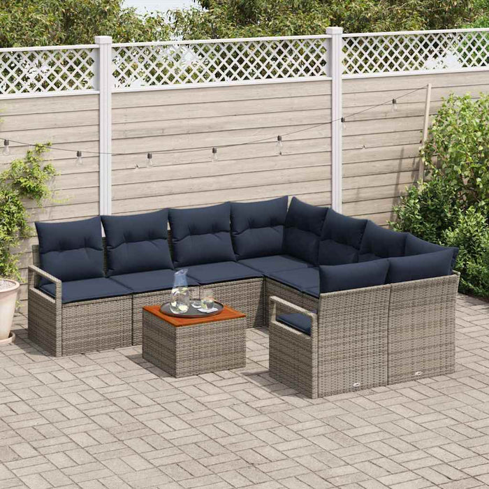 Set de canapele pentru grădină cu pernă 9 pcs Gri poliratan - WALTI WALTI