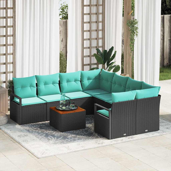 Set de canapele pentru grădină cu pernă 9 pcs Negru poliratan - WALTI WALTI