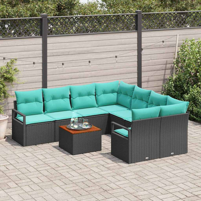 Set de canapele pentru grădină cu pernă 9 pcs Negru poliratan - WALTI WALTI