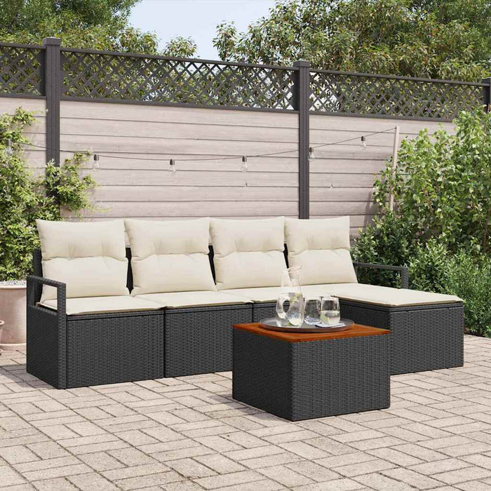 Set de canapele de grădină din 6 piese cu perne, Negru, Rattan Poli, Acacia - WALTI WALTI