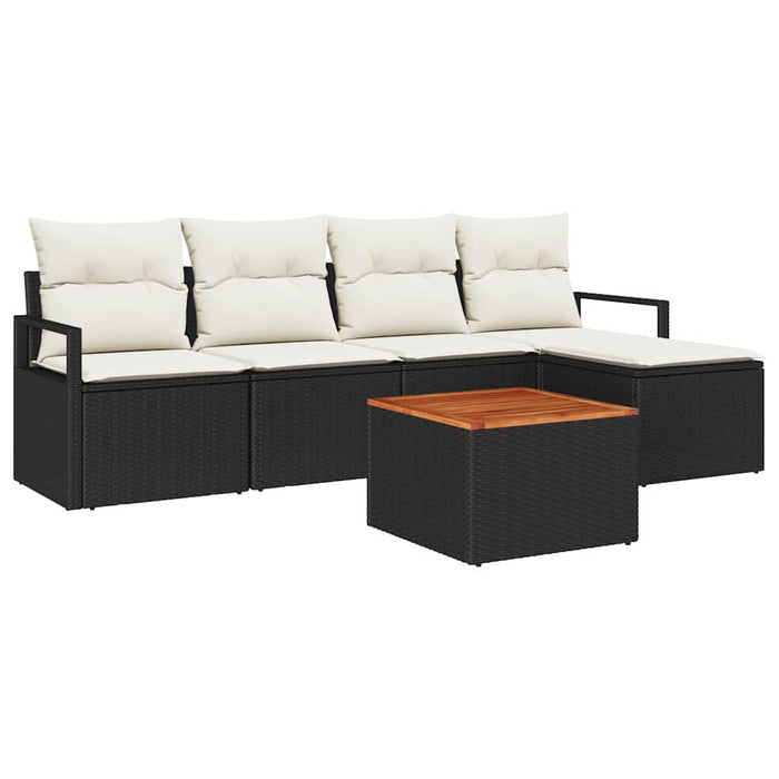 Set de canapele de grădină din 6 piese cu perne, Negru, Rattan Poli, Acacia - WALTI WALTI