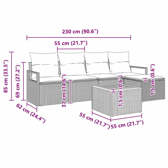 Set de canapele pentru grădină cu pernă 6 pcs Bej poliratan - WALTI WALTI