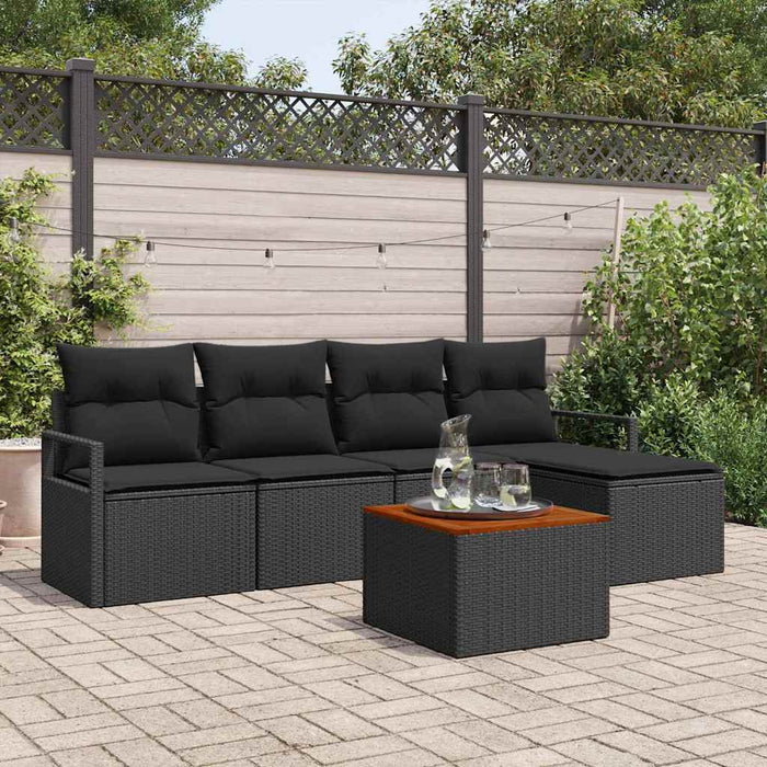 Set de canapele de grădină 6 piese cu perne, din rattan negru și acacia - WALTI WALTI