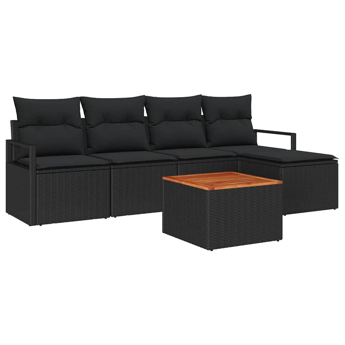Set de canapele de grădină 6 piese cu perne, din rattan negru și acacia - WALTI WALTI