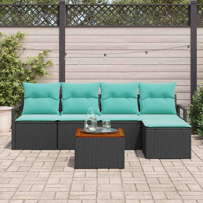 Set de canapele pentru grădină cu pernă 6 pcs Negru poliratan - WALTI WALTI
