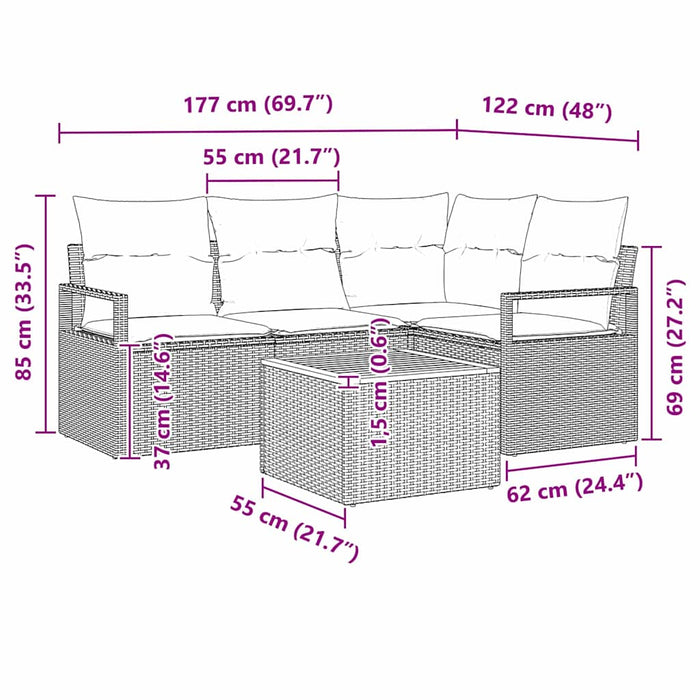 Set de canapele pentru grădină cu pernă 5 pcs Negru Rattan poli - WALTI WALTI