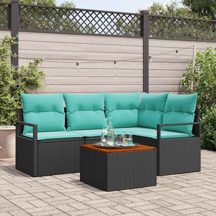 Set de canapele pentru grădină cu pernă 5 pcs Negru poliratan - WALTI WALTI