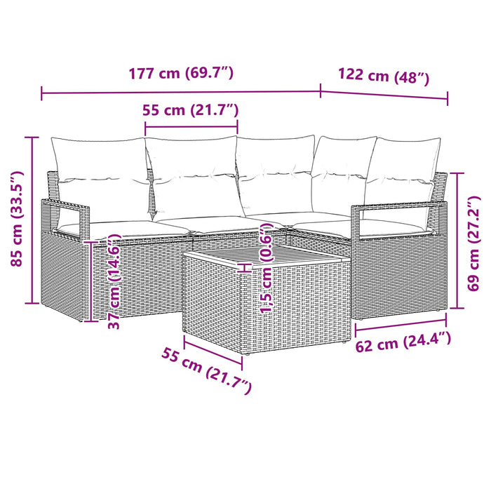 Set de canapele pentru grădină cu pernă 5 pcs Negru poliratan - WALTI WALTI