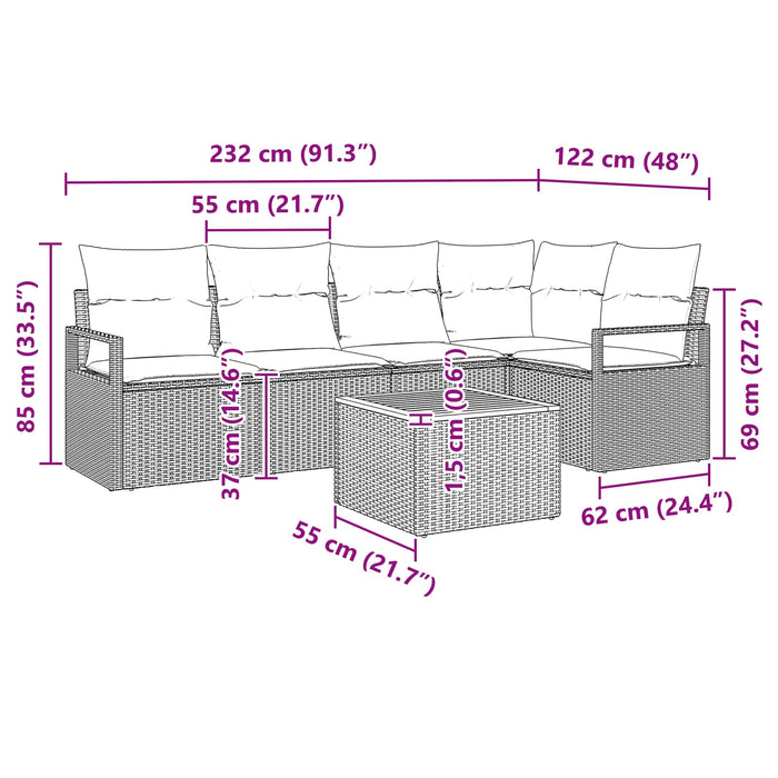 Set de canapele pentru grădină cu pernă 6 pcs Negru poliratan - WALTI WALTI