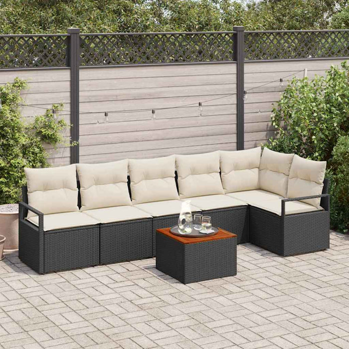 Set de canapele pentru grădină din 7 piese cu perne negre, rattan sintetic, acacia - WALTI WALTI