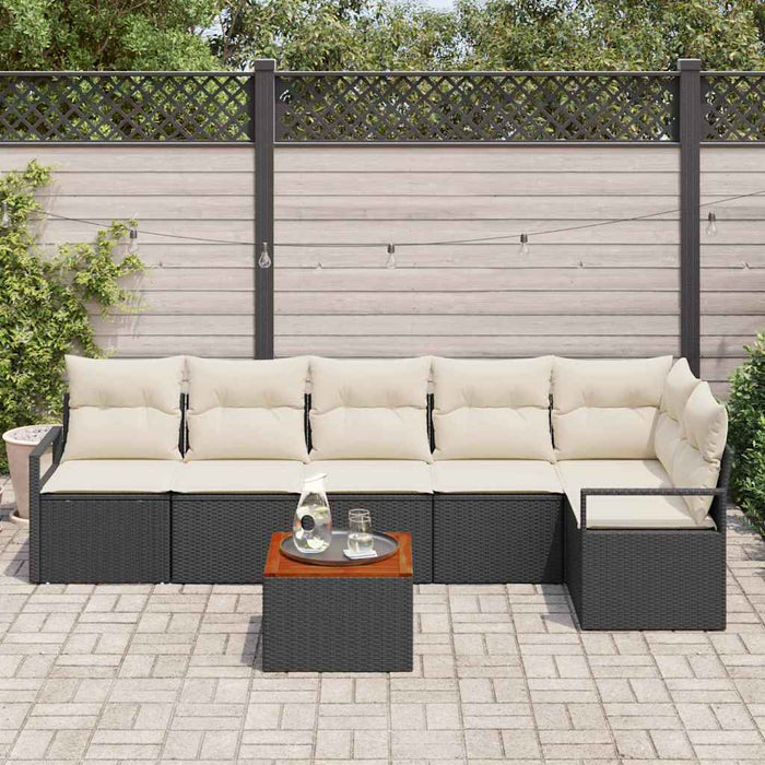 Set de canapele pentru grădină din 7 piese cu perne negre, rattan sintetic, acacia - WALTI WALTI