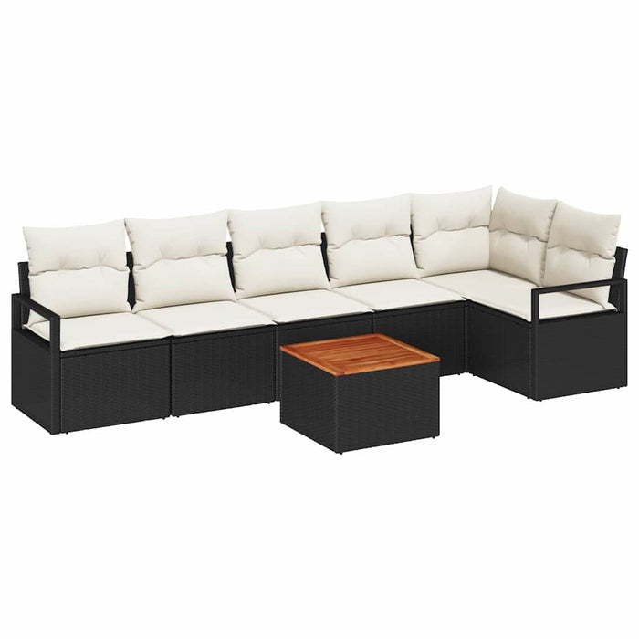 Set de canapele pentru grădină din 7 piese cu perne negre, rattan sintetic, acacia - WALTI WALTI