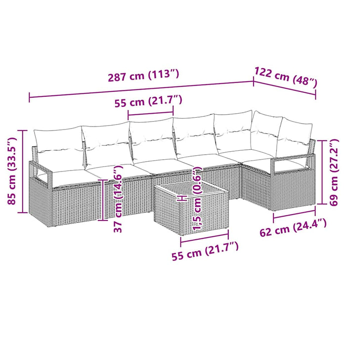 Set canapea grădină, 7 piese, cu perne gri, din rattan poliester și acacia - WALTI WALTI