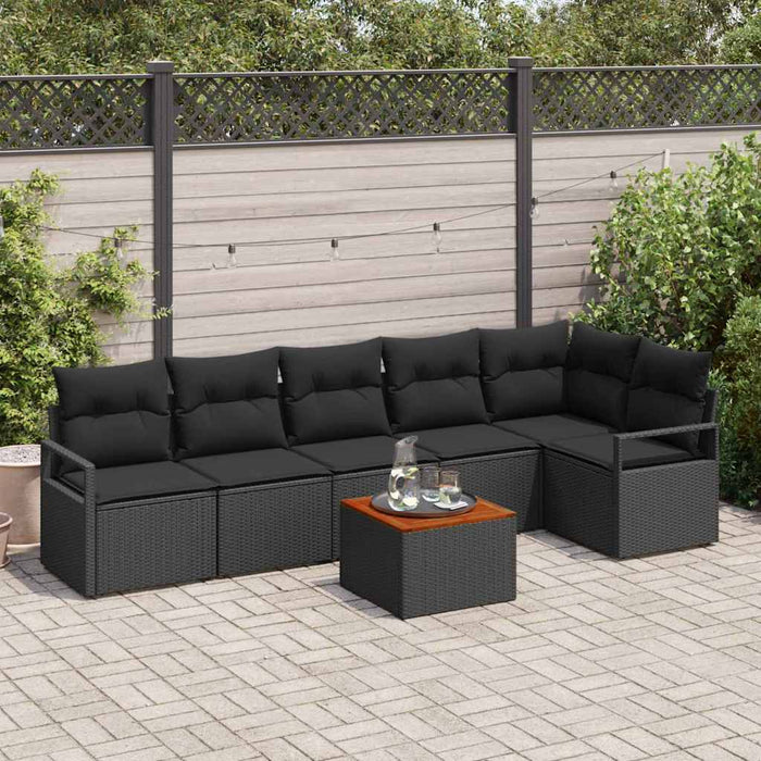 Set de canapea de grădină, 7 piese, marca , cu perne negre, din ratan poliester și acacia. - WALTI WALTI