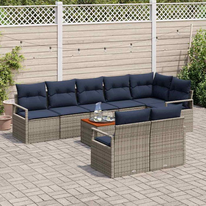 Set de canapele pentru grădină cu pernă 9 pcs Gri poliratan - WALTI WALTI