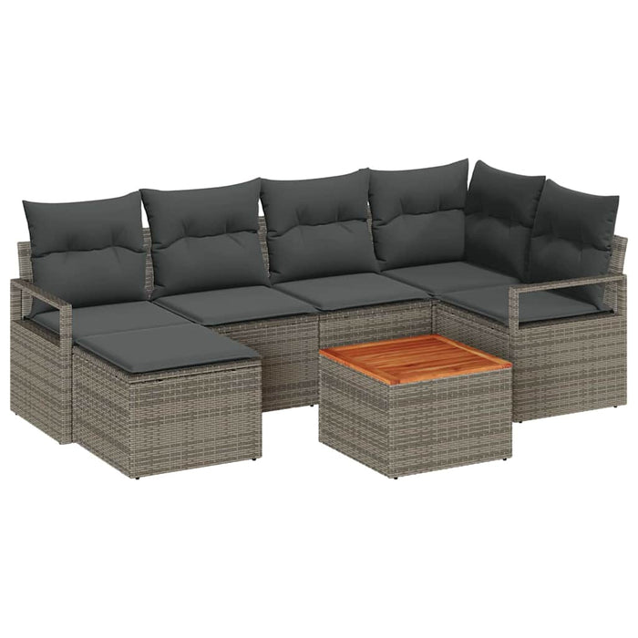 Set de canapele de grădină cu 7 piese și perne, gri, din rattan poly și acacia - WALTI WALTI