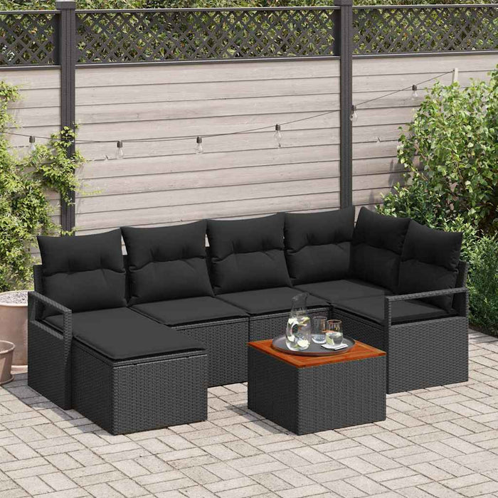 Set de canapele de grădină cu 7 piese, perne incluse, din ratan poliester negru și acacia. - WALTI WALTI